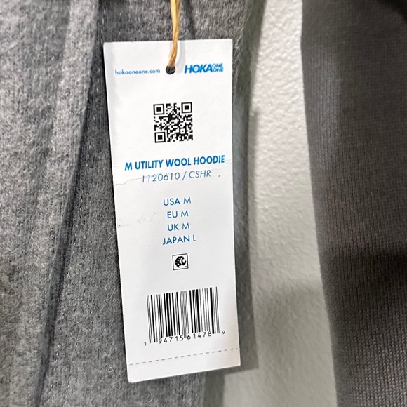 Hoka Utility Wool Hoodie Mens Medium Gray Pullover Hooded‎ Sweatshirt NWT - Picture 2 of 6